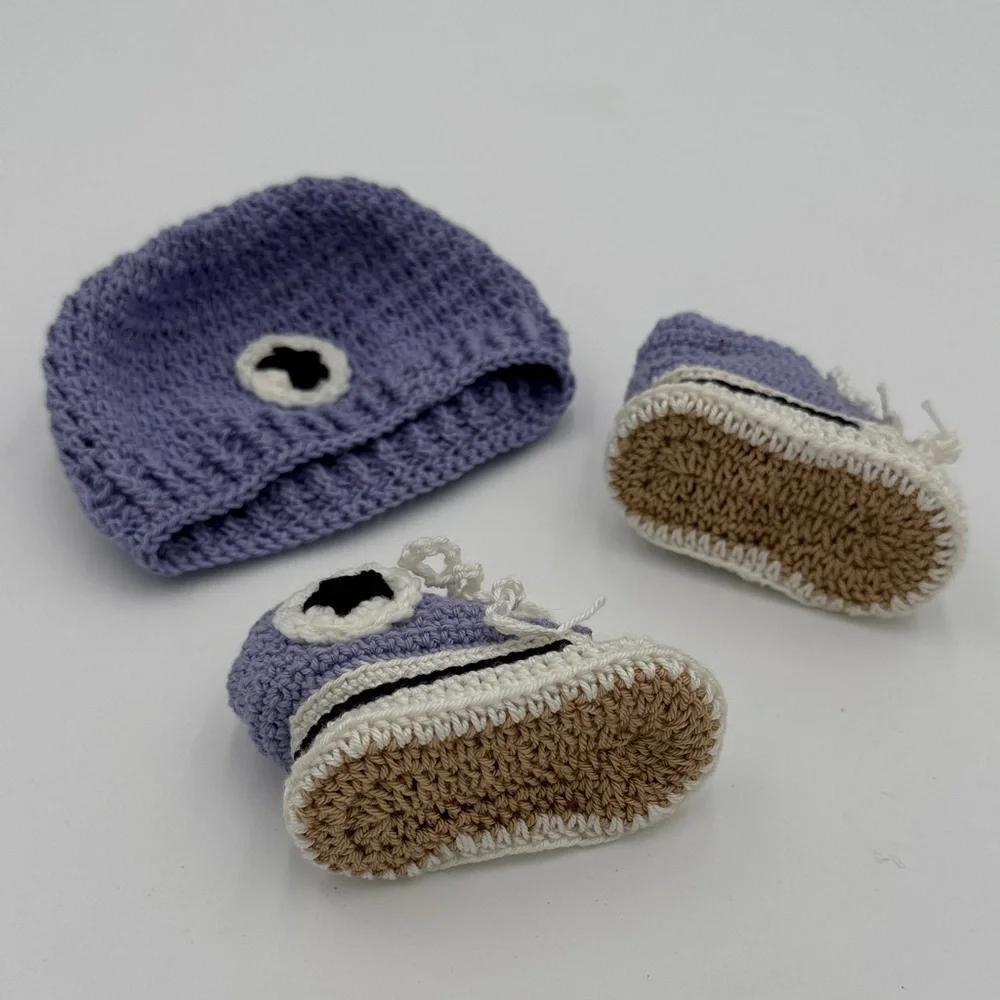 Purple and Cream Crochet Baby Set